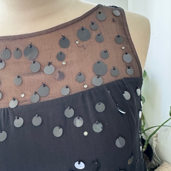 Nanette Lepore 100% Silk Sequins Sheer Top Emblished Black Cocktail Dress Sz 4 - Picture 7 of 9